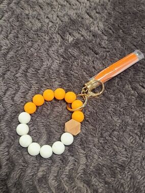 Hands Free Keychain Wristlet Orange & White With Orange Tassel New